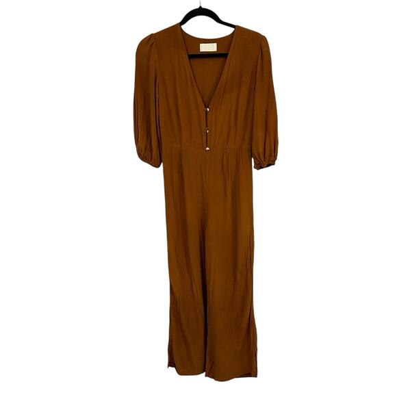 Capulet 3/4 Sleeve Ankle Jumpsuit size Medium V Neck Rust Brown Rayon - Picture 11 of 11